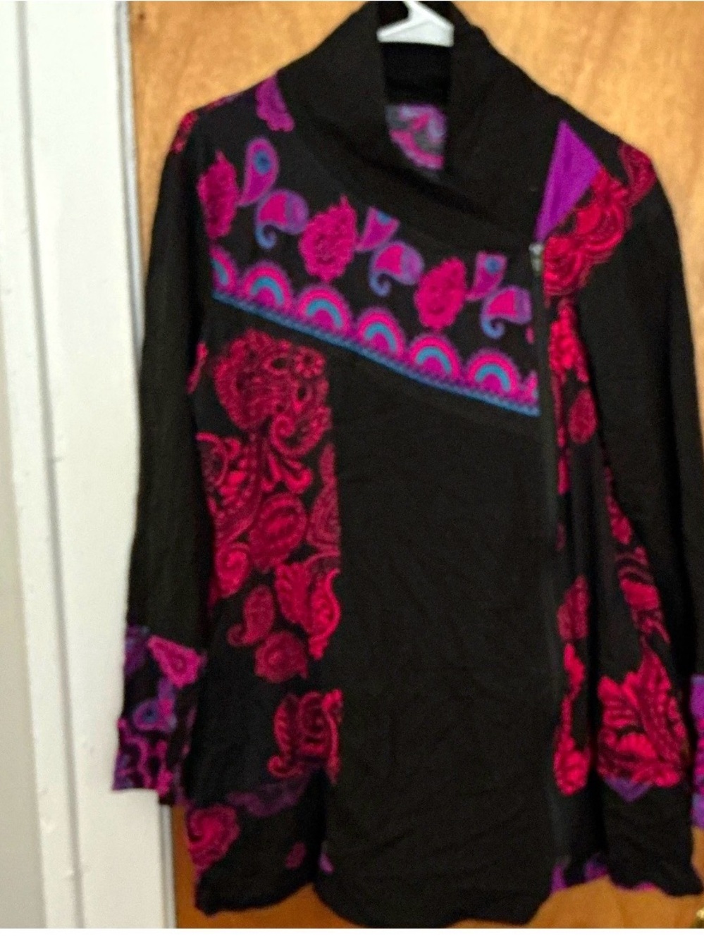 Black Sweater with Pink & Purple Floral Accents